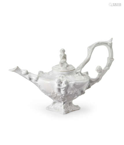 French Symbolist Teapot circa 1900 molded bone china height 7 1/2in (19cm); width 11 1/2in (29cm); depth 6 1/4in (16cm)