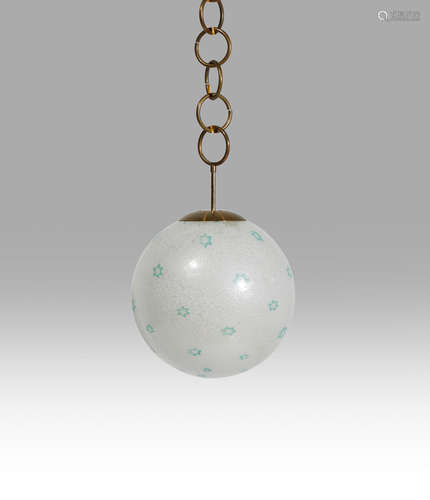 Carlo Scarpa (1906-1978) Pulegoso Stelle Murrine Ceiling Light 1931-35 for Venini, model no. 5258, blown pulegoso murrine glass, brass hanging chain height of drop 44in (112cm); diameter of shade 12 1/4in (31cm)