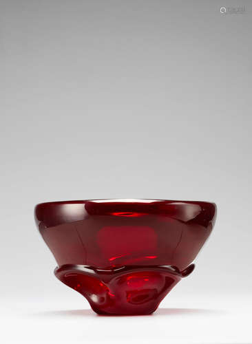 Carlo Scarpa (1906-1978) Vase circa 1936 for Venini, model no. 4107, clear glass with iridized surface, acid stamp 'venini murano MADE IN ITALY' height 4 1/2in (11.5cm); diameter 7 1/2in (19cm)