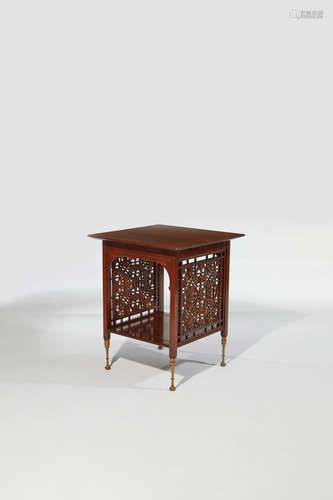 LOUIS C. Tiffany & Co., Associated Artists; Attributed to Rare Side Table, circa 1880 incorporating Lockwood de Forest panels, fustic, teak, brass height 26in (66cm); width 21¼in (54cm); depth 21¼ in (54cm)