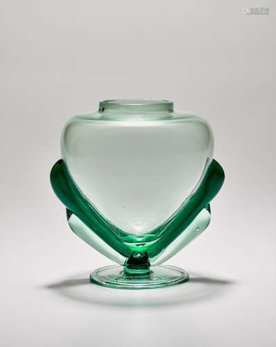 Carlo Scarpa (1906-1978) Perfume Bottle circa 1928-29 for MVM Cappellin, model no. 018, blown and applied glass, acid stamp 'MVM Cappellin Murano' height 6 1/4in (16cm); width 5 3/4in (14.5cm); depth 5 1/4in (13.5cm)