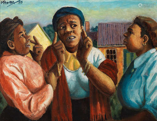 George Milwa Mnyaluza Pemba (South African, 1912-2001) 'Gossipers'