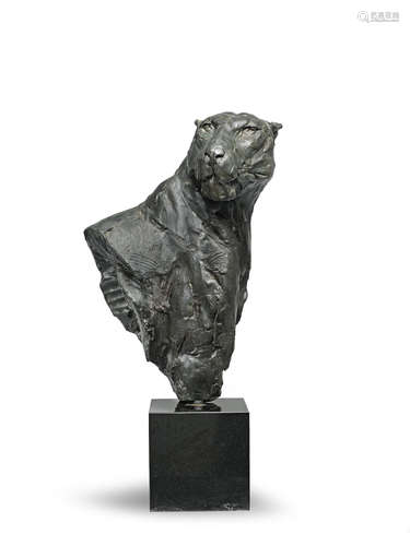 Dylan Lewis (South African, born 1964) Leopard bust 83.5 x 40 x 47cm (32 7/8 x 15 3/4 x 18 1/2in). including base.