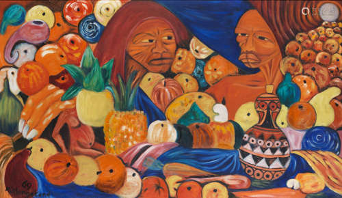 Malangatana Valente Ngwenya (Mozambican, 1936-2011) Two figures and fruit