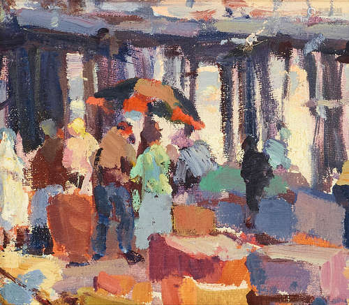 George Kennedy Brandriff (1890-1936) Fish Time, Newport Beach; A Busy Quay, Douarnenez; Just In, Newport Beach (a group of three) each unsigned, inscribed, titled and dated on the reverse by the artist's widow, Mrs. George K. Brandriff each oil on canvas affixed to board 6 x 7in; 11 x 14in; 12 x 16in each framed 9 x 10in; 17 x 20in; 17 x 21in Painted in 1931, 1929, and 1932, respectively.