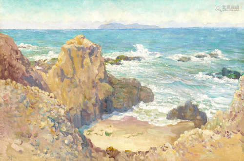 Charles A. Fries (1854-1940) A view of San Clemente Island from San Diego 24 x 36in framed 32 1/4 x 44 1/2in