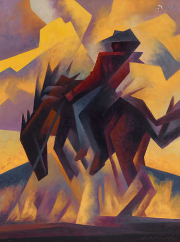 Ed Mell (born 1942) Western Bronc 24 x 18in framed 30 x 24in