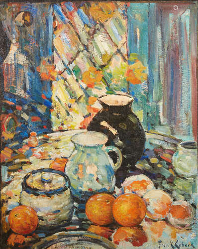 Frank Coburn (1862-1938) Still Life - Ceramics and Oranges 30 x 24in framed 39 x 33in