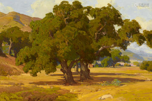 Hanson Puthuff (1875-1972) Oaks in a valley 24 x 36in framed 29 x 41in