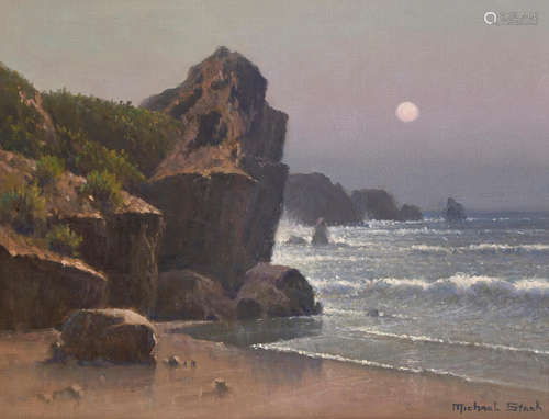 Michael Stack (born 1947) Moonlight at Big Sur 14 x 18in framed 22 x 25in