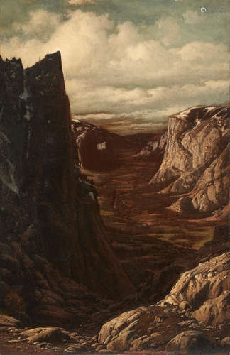 William Bradford (1823-1892) Looking Down the Yosemite Valley Near Sentinel Rock 52 x 34in framed 58 x 40in