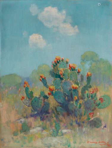 Dawson Dawson-Watson (1864-1939) Prickly Pear Cactus in Bloom 21 x 16in framed 25 3/4 x 20 1/2in