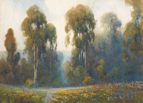 Percy Gray (1869-1952) California wildflowers and eucalyptus trees 16 x 22in framed 25 x 31in