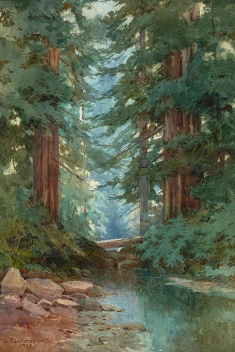 Lorenzo P. Latimer (1857-1941) Stream in the Redwoods 20 x 13 3/4in framed 28 x 22in