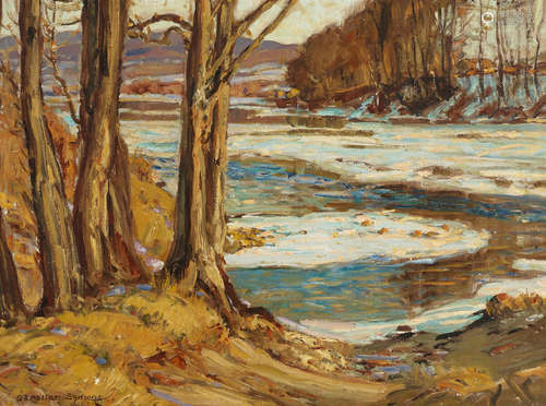 George Gardner Symons (1861-1930) A bend in a wintry river 18 x 24in framed 25 x 31in