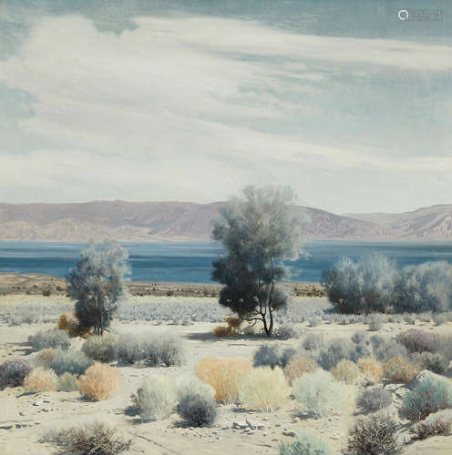 James Swinnerton (1875-1974) Smoke Trees against Salton Sea 30 x 30in framed 34 x 34in