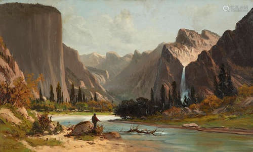 Frederick Schafer (1839-1927) The Bridalveil Fall and El Capitan in the Yosemite Valley 30 x 50in framed 43 x 64in