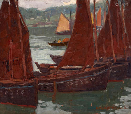 Edgar Payne (1883-1947) Umber Sails signed 'Edgar Payne' (lower right) oil on canvas affixed to board 13 x 15in framed 21 x 23in