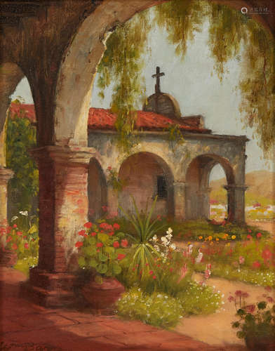 William Barr (1867-1933) San Juan Capistrano Chapel 14 x 11in framed 22 x 19in