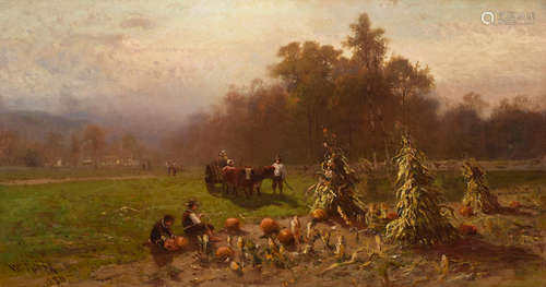 William Keith (1838-1911) Pumpkin Pickers 16 x 30in framed 27 x 41in