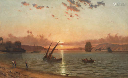 Virgil Williams (1830-1886) Golden Gate at Sunset 26 x 42in framed 32 x 48in