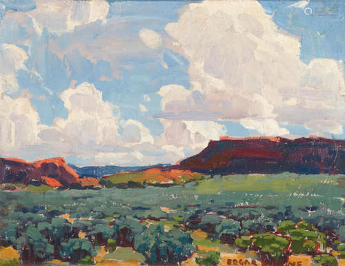 Edgar Payne (1883-1947) Red Mesa and Thunderheads signed 'Edgar Payne' (lower right) oil on canvas affixed to board 11 1/2 x 15in framed 17 x 20in