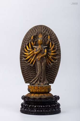 A Chinese Bronze Buddha Statue With Partly Gilding