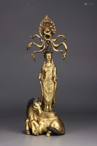 A Chinese Bronze Ormolu Guanyin Ornament