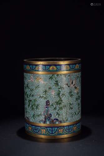 A Chinese Cloisonne Crane&Bamboo Painting Brush Pot