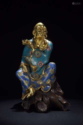 A Chinese Cloisonne Arhat Shaping Statue