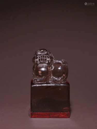 A Chinese Tea Quartz Seal Of Beast