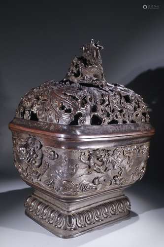 A Chinese Bronze Censer With Dragon Carving