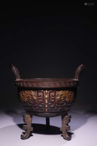 A Chinese Bronze Censer With Dragon Carving