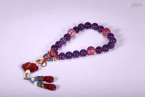 A Chinese Purple Crystal Bracelet With Pink Crystal