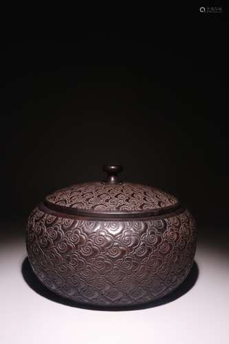 A Chinese Rosewood Cloud Pattern Carved Jar