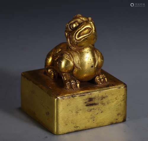 A Chinese Bronze Ormolu Beast Seal