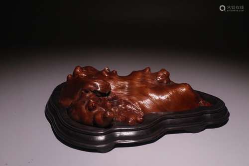 A Chinese Longan Wood Burl Censer With Rosewood Base