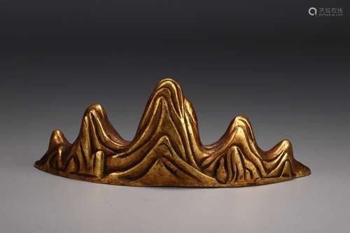 A Chinese Bronze Ormolu Mountain Shaped Brush Rack