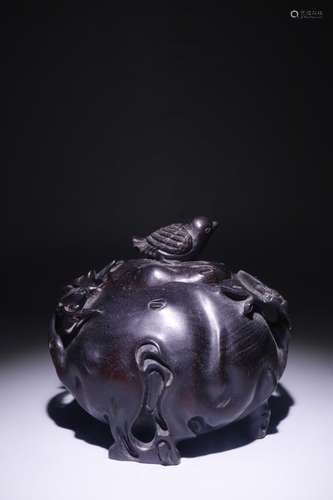 A Chinese Rosewood Bird Carving Jar