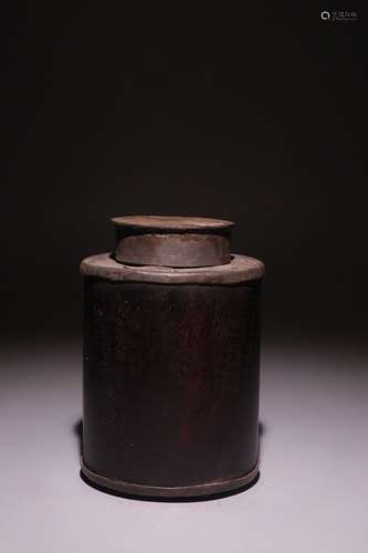 A Chinese Rosewood Jar Embeded Tin