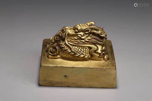 A Chinese Bronze Ormolu Dragon Seal