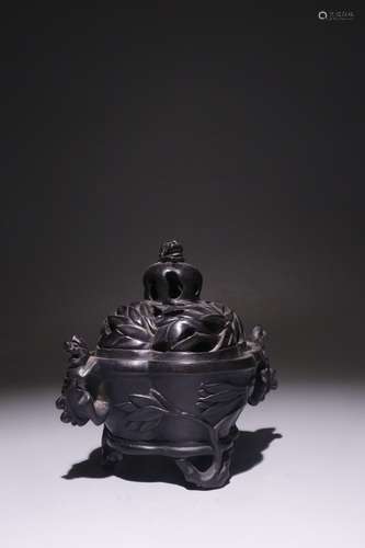 A Chinese Rosewood Dragon Button Censer