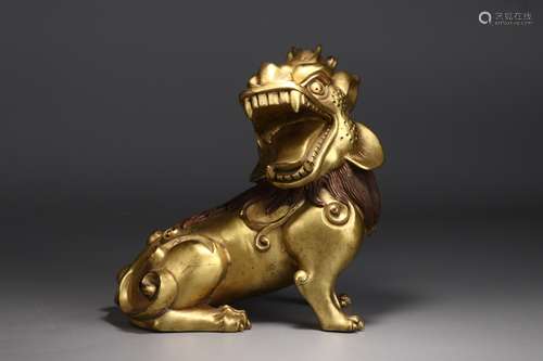 A Chinese Bronze Ormolu Beast Ornament