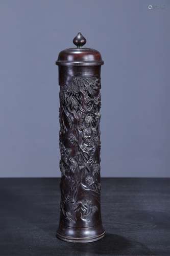 A Chinese Rosewood Buddha Carving Incense Holder