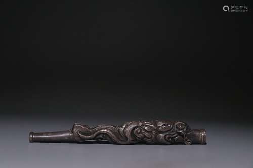 A Chinese Silver Pipe With Dragon Pattern