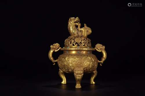 A Chinese Bronze Ormolu Dragon Ears Censer