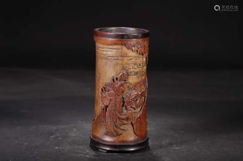 A Chinese Bamboo Figure Story Carving Brush Pot