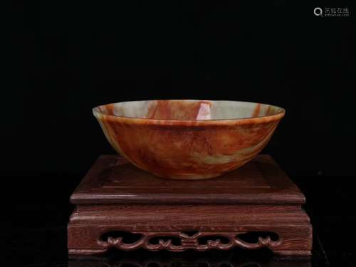 A Chinese Hetian Jade Figure&Poetry Carving Bowl