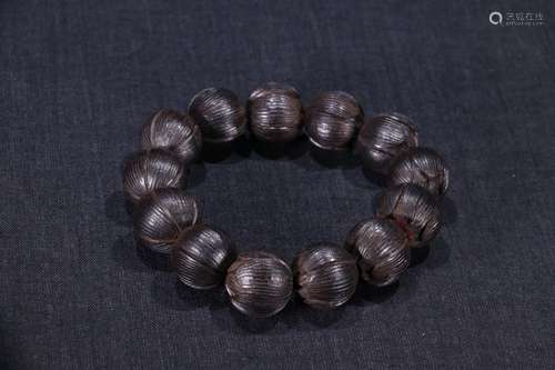 A Chinese Agarwood Bracelet Of Lotus Carving