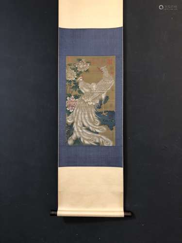 A Chinese Vertical Axis Painting Of Phoenixs, Wu Yuanyu Mark